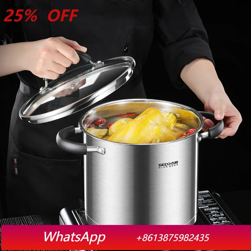 

LMM 304 Stainless Steel Kitchen Stewing Pot Ultra Thick Straight Stockpot 7.5~12.5L Bucket for Soup Cooking