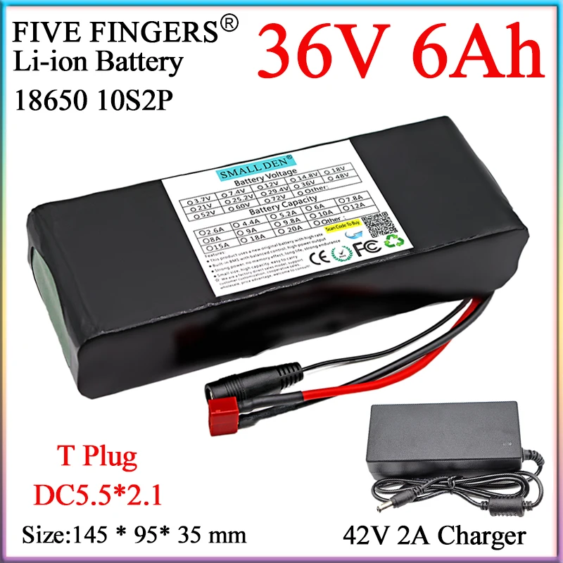 

New 36V 6Ah 18650 10S2P Rechargeable Lithium Battery Pack 500W For Electric bicycle Motorcycle Scooter ebike etc+42V 2A Charger