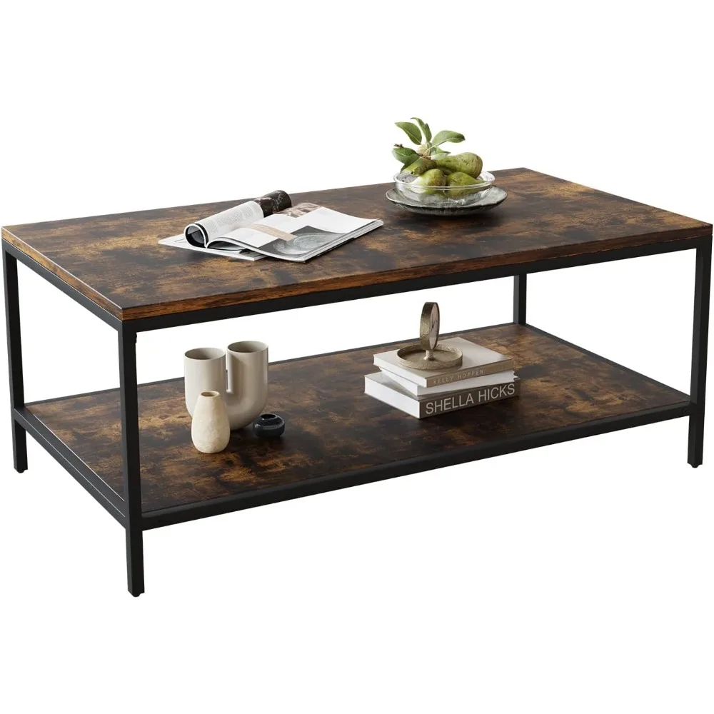 

Modern Coffee Table with Storage Shelf Metal Frame for Living Room 43" Wood Tabletop Tea Table Cocktail Table, Easy Assembly, R
