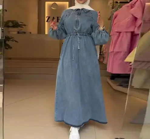 

2025 Autumn/Winter New Women's Fashion Casual Long Sleeve Strap Waist Cowboy Loose Long Skirt Women's Wear