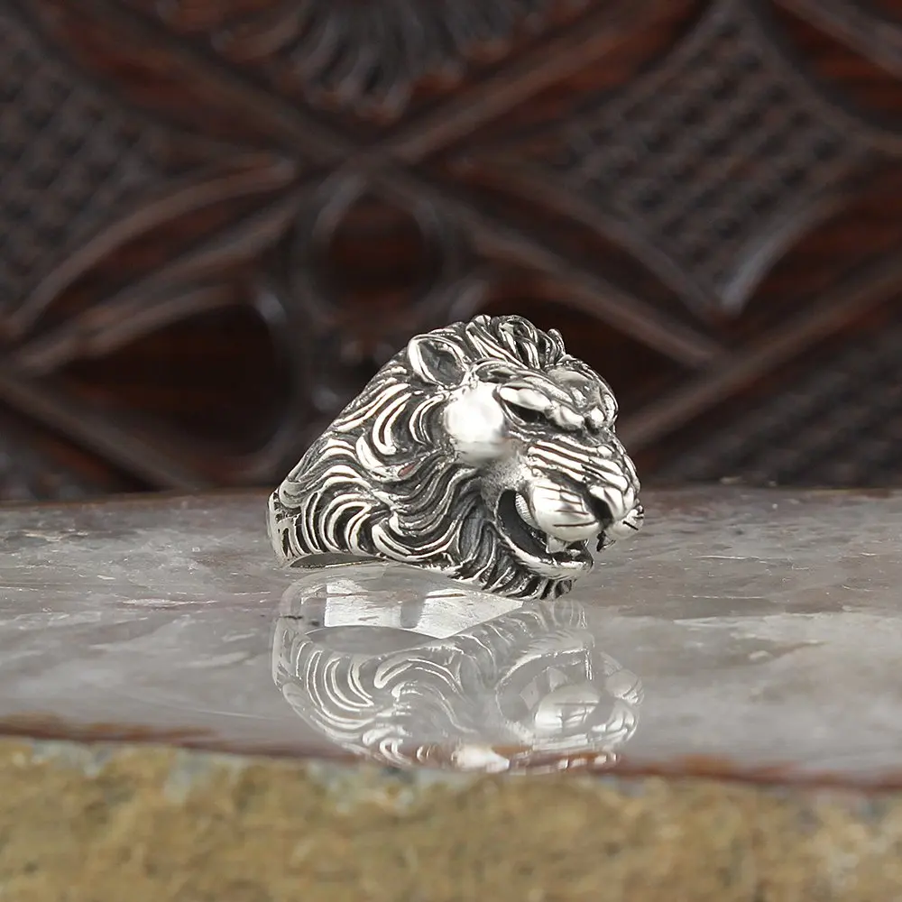 

Free Shipping Lion With Icon 925 Sterling Silver Men 'S Ring for Men Gift Jewelry, Real Silver, Vintage, made in Turkey Fashion