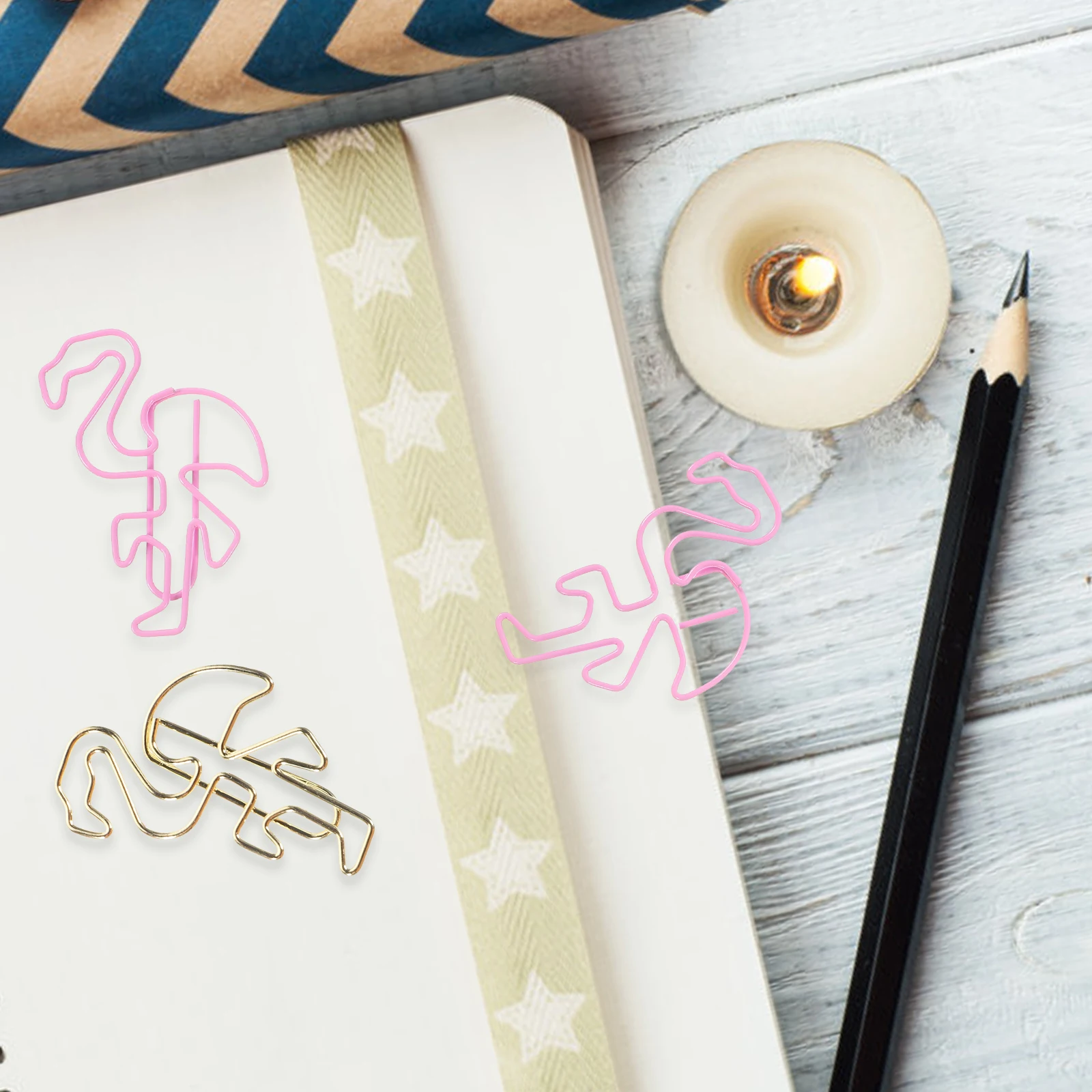 

15 Pcs Novelty Bookmark Paper Clips Creative Shaped Bookmarks Office Supplies Metal Plastic Material Golden Pink Rose Gold Color