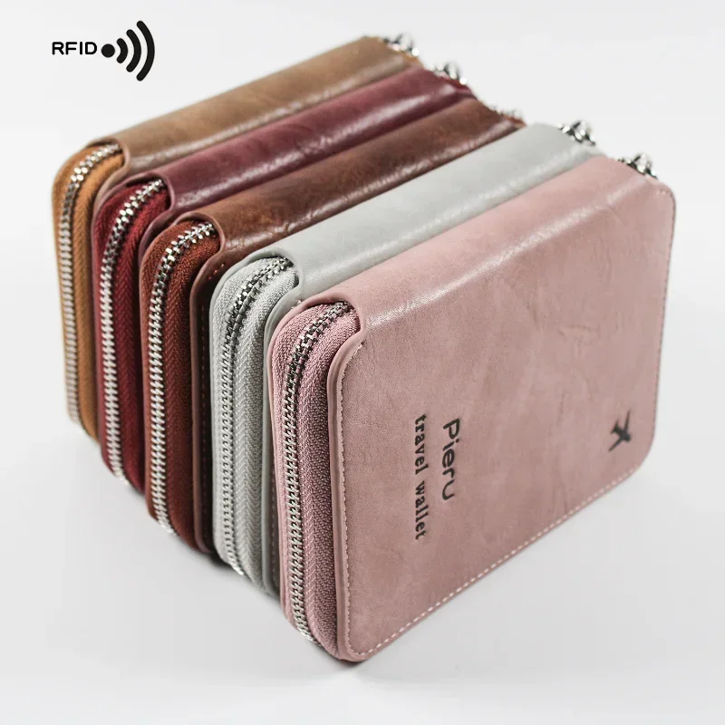 

Multifunctional Rfid Anti-Theft Brush Passport Holder Document Bag Travel Wallet Zipper Storage Bag Leather Case 카드 팩