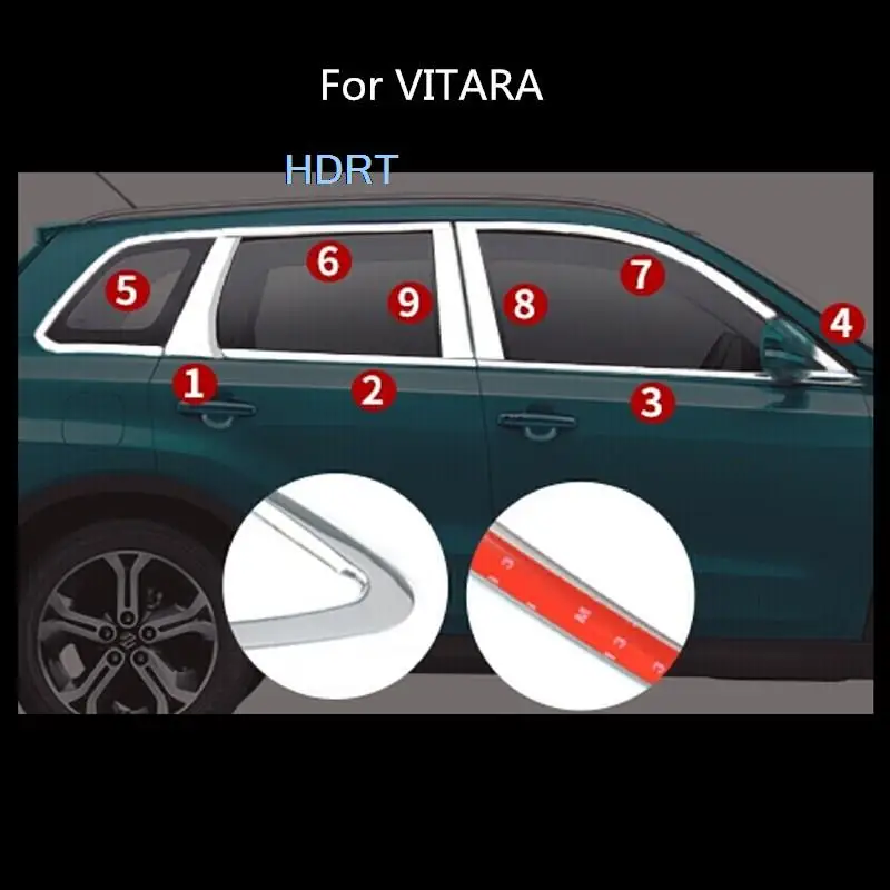 

Для Suzuki Vitara 2016 2017 2018 оконная отделка из нержавеющей стали стеклянная оконная отделка стойка средняя полоса отделка рамка лампа Запчасти для капота