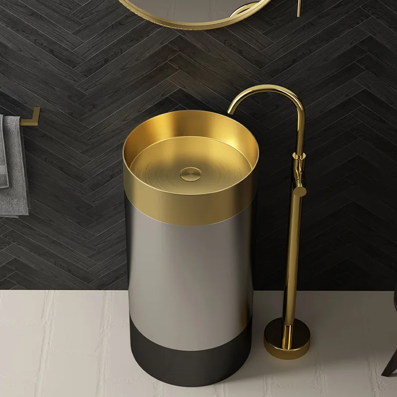 

Zhuanggang 304 stainless steel column washbasin Internet celebrity bar integrated floor column basin creative washbasin