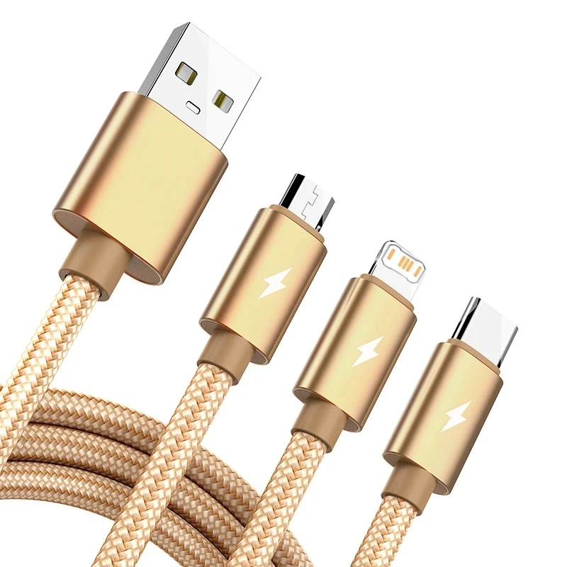 3 in 1 Super Fast Charging USB Cable for iPhone 14 Samsung Huawei Xiaomi Redmi POCO Micro USB Type C Charger Braided Cable 1m 2m