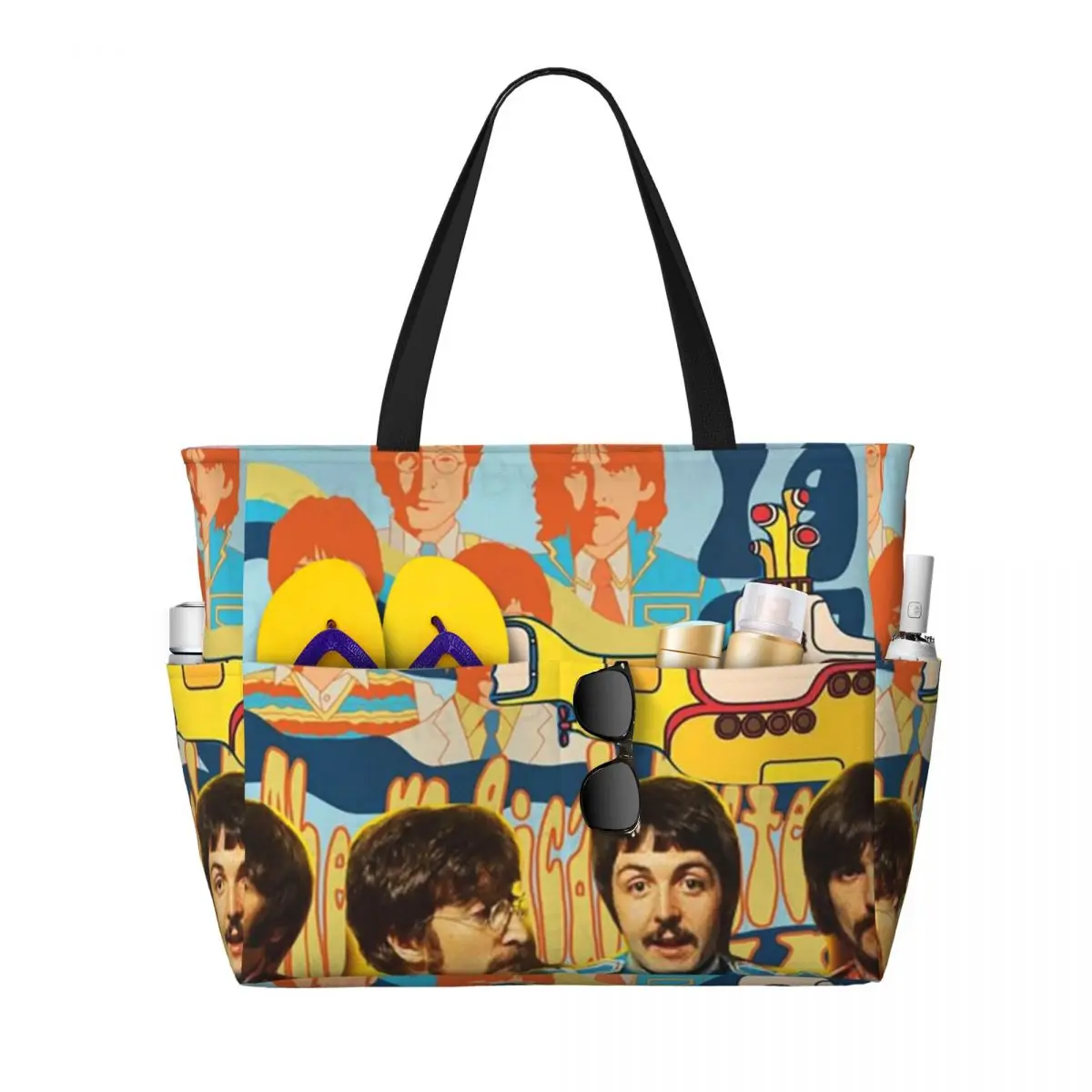 Harajuku The Beatle Memebers Art Beach Tote Bag Sport Gym Yoga Duffle Large Tote Bag Women Travel Bag Fitness bag