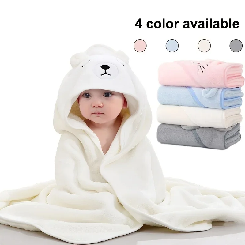 1 Pcs Baby Pink Cat Super Soft Absorbent Baby Bath Towel Gray Elephant with Hat Newborn Baby Bag Blanket Suitable for 0-3 Months