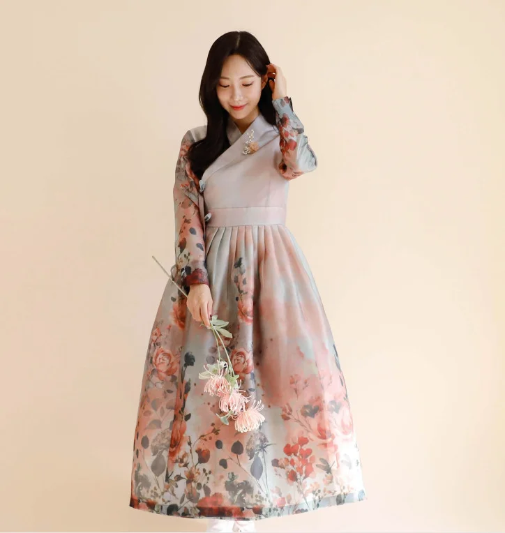 

Hanbok Dress with Waistband A Line Skirt Traditional Korean Princess Dress Women Hanbok