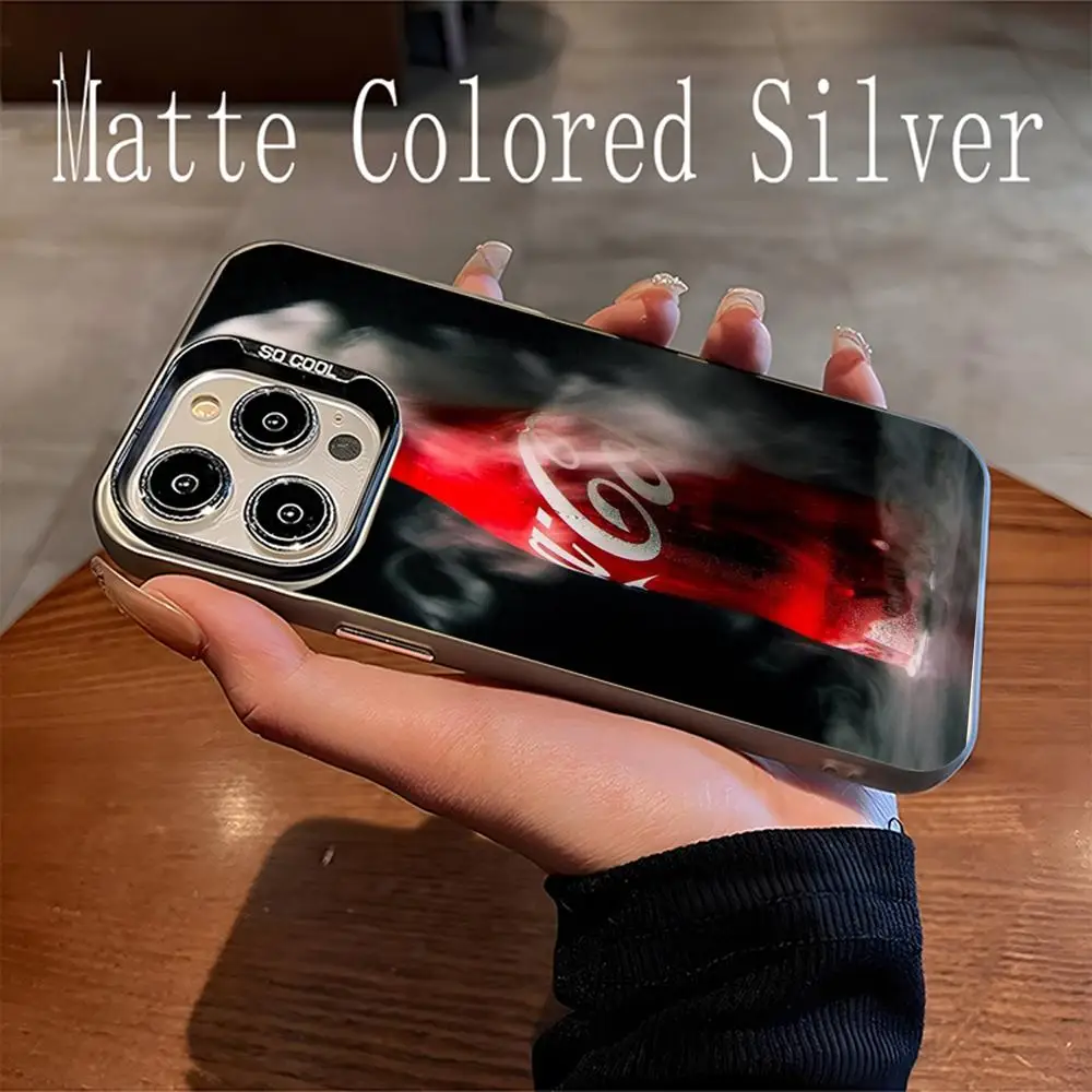 C-Coca C-Cola Phone Case Matte Colored Silver For Iphone 16 15 14 Pro 13 12 Plus 11 7 X Xr Luxury Cover