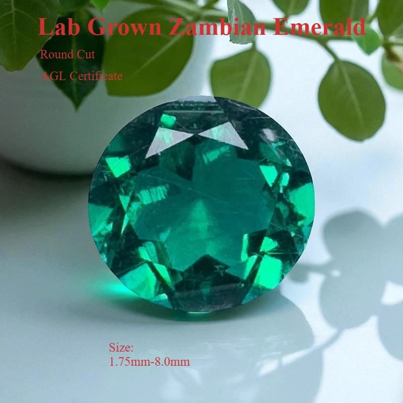 

Lab Grown Zambian Emerald- Hydrothermal, Hand-Cut, Round Cut , with Cracks Inclusions,With AGL Certificate For Jewelry