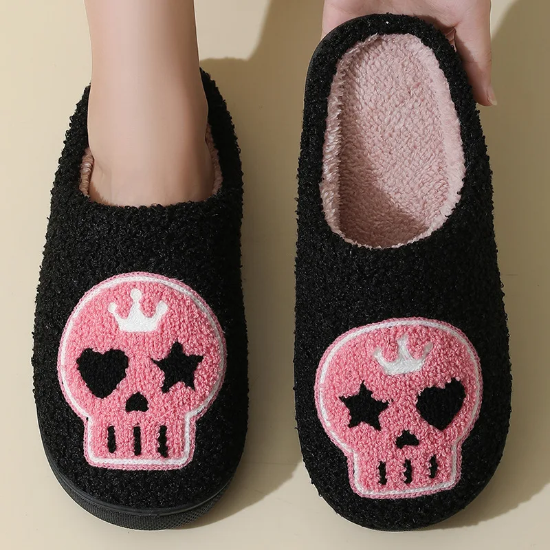 2024 New Halloween Crown Skull Cartoon Warm Winter Cotton Slippers Fashion Couples Home Indoor Cotton Floor Casual Slippers