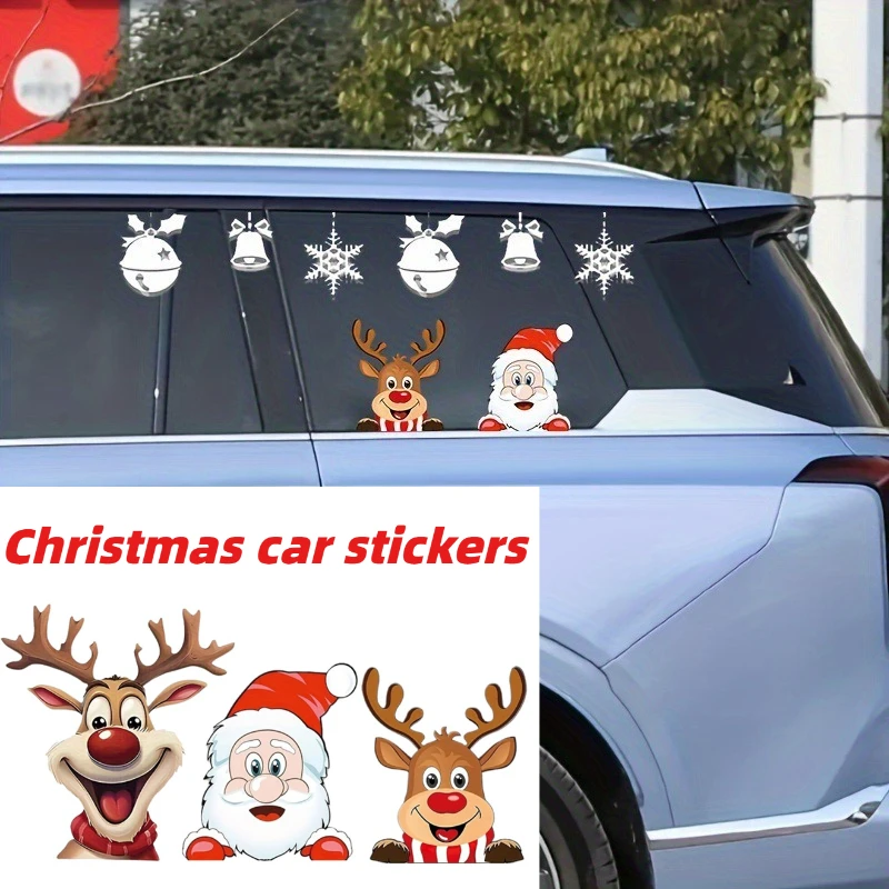 ملصقات سيارة عيد ميلاد سعيد مقاومة للماء سانتا كلوز وديكورات نافذة الرنة مناسبة لملصقات كمبيوتر السيارة قطعة واحدة #1