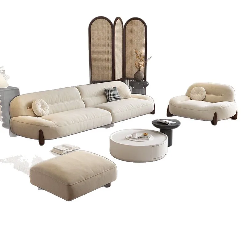 

Minimalist cream wind cat scratching cloth sofa leather art designer modern curved small apartment living room