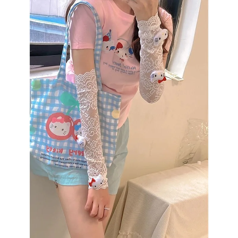

Кружевные рукава Sanrio Hello Kitty из ледяного шелка с защитой от солнца, в стиле Лолита, модные рукава-накладки KT'
