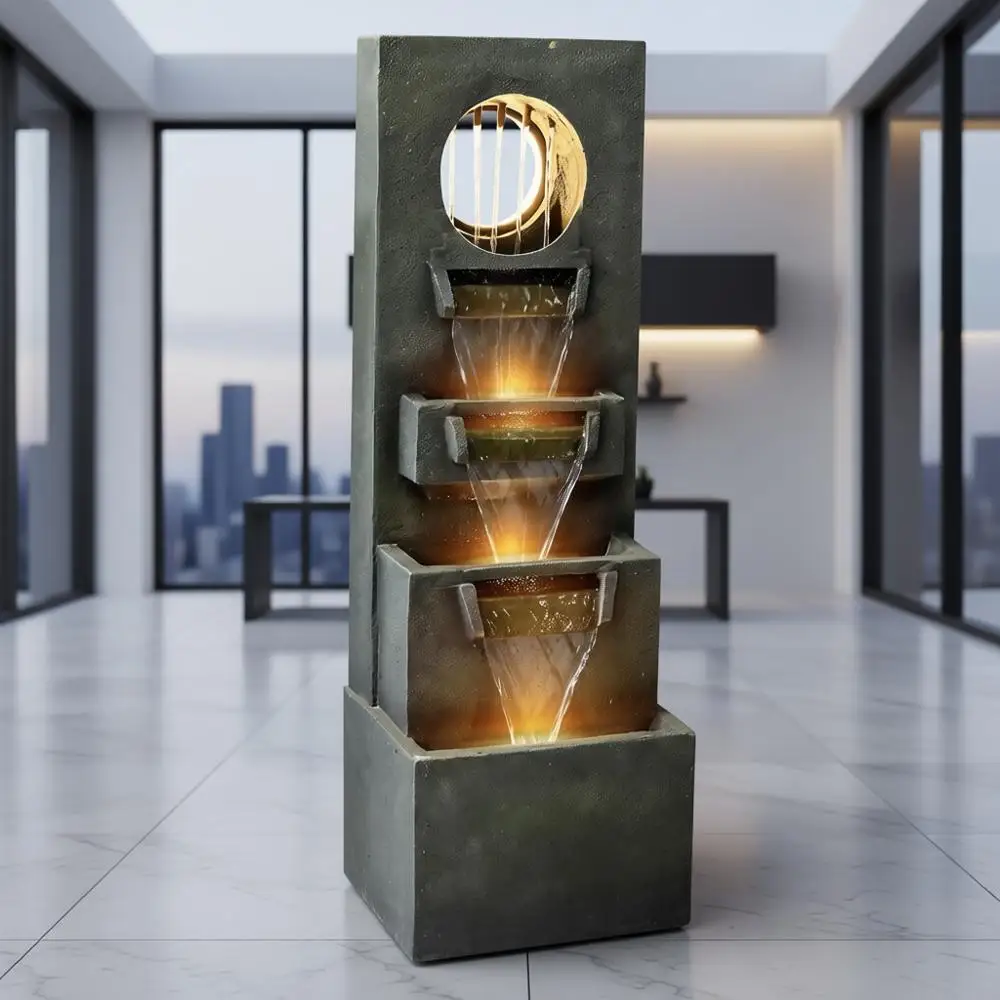 

Modern Indoor Outdoor Waterfall Fountain - 39.3”Tall Relaxing Soothing Outdoor Freestanding Fountains with Lights&Pump, 4-Tier O
