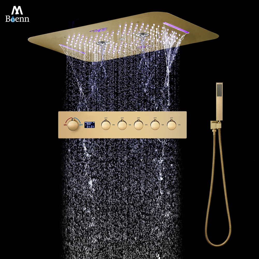 M Boenn 5 Functions Brushed Gold Shower System Set Concealed Bathroom Faucet Hot Cold Showers Mixer Ceiling Shower Head Rainfall