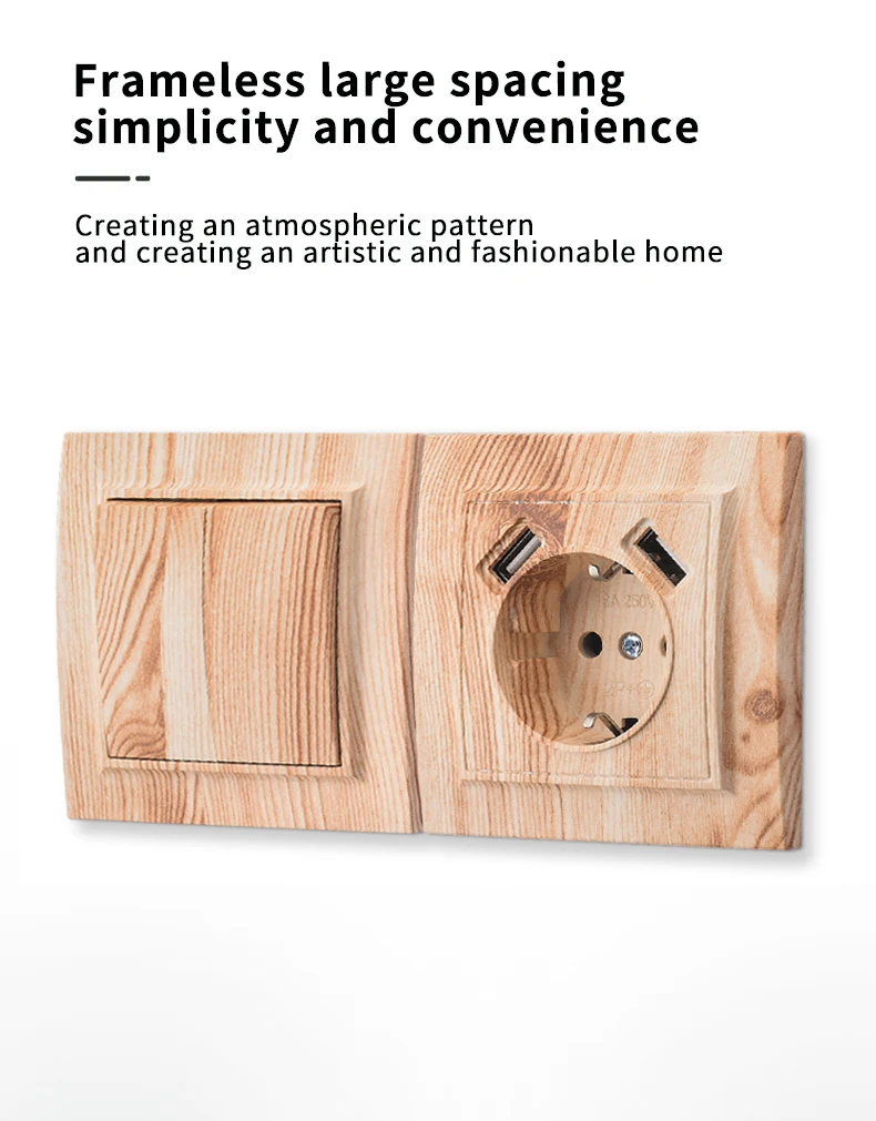 Flammhemmender EU-Standard aus Holz mit Erdungsfarbe, klassische USB-Steckdosen aus Kunststoff, 250 V, eingebettete Wandsteckdosen, 250 V – Detail 9