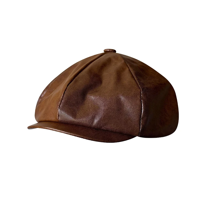 New Faux Leather Flat Cap Men's Golf Cabbie Hat Gatsby Ivy Cap Irish Hunting Hat Newsboy Hat Driver Cabbies Beret 0009