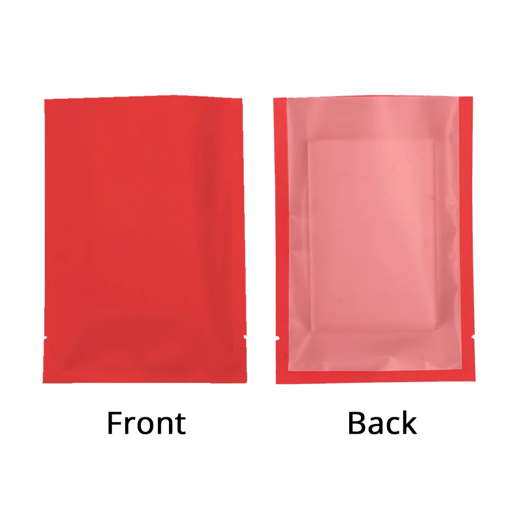 High Quality Flat Bottom Mylar Bags Smell Proof One Side Frosted Transparent Heat Sealing Vacuum Foil Matte Red Open Top Pouches