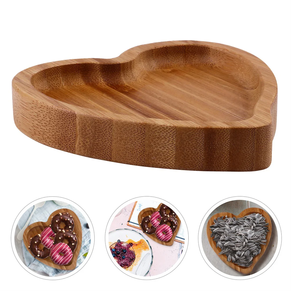 Love Bamboo Tray Space Saving Heart Shaped Plates Food Small Jewelry Wood Holder Fruit Dish Reusable Snack Organizer Storage