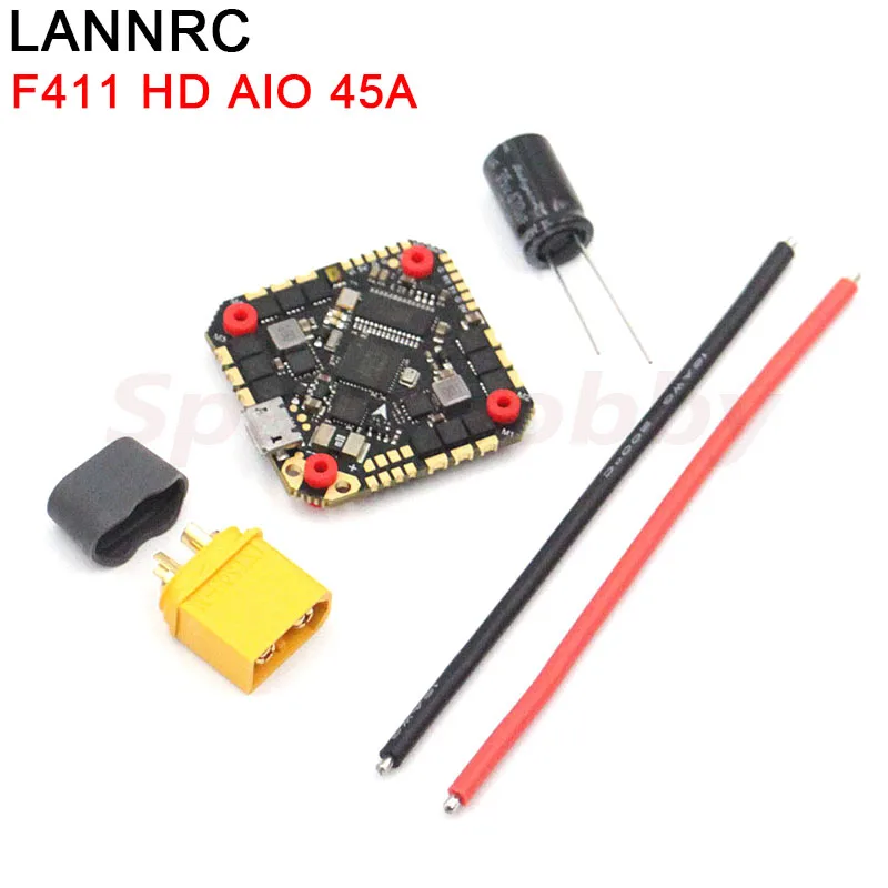 LANNRC F411 HD AIO 45A Flight Control ESC Integrated Board STM32F411CEU6 MPU6000 2-6S Lipo For RC FPV  Freestyle Racing Drones