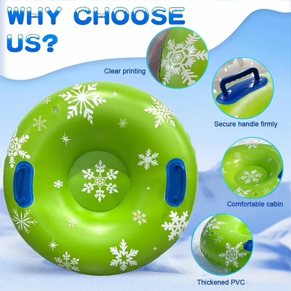 Heavy-Duty PVC Inflatable Snow Tube with Snowflake Pattern, Wear-Resistant Ski Tow Sled for Winter Ski Resort Snow Play