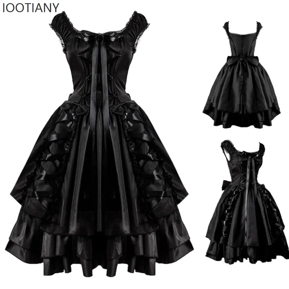 

L Halloween Medieval Vintage Women's Gothic Cosplay Costume Palace Lolita Black Elegant Dress Royal Lady Ball Evening Dress New