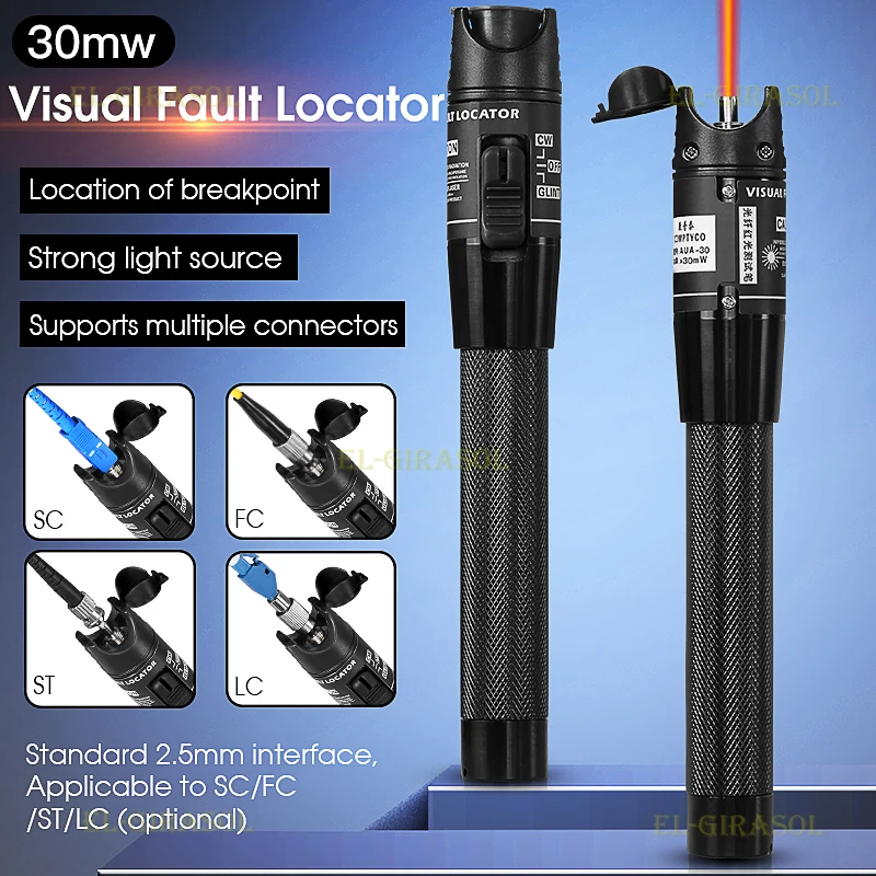 Comptycofth herramienta de prueba de Cable de fibra óptica, bolígrafo probador de Cable de fibra óptica, 1 Localizador Visual de fallas SC/FC/ST, interfaz VFL de 2,5mm, 10/30/50mw