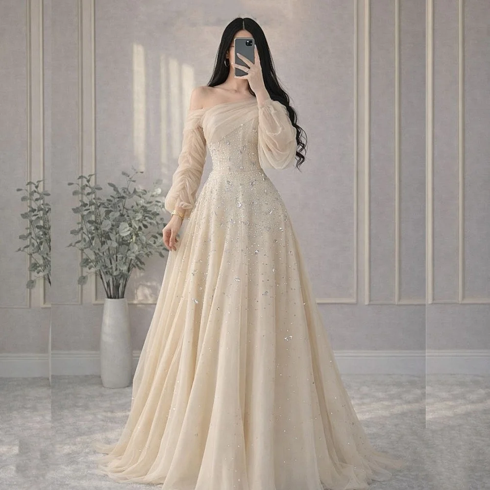 Maßgeschneiderte, hochwertige, glitzernde formelle Abendkleider, lange A-Linien-Kleider mit Strass, elegante Party- und Hochzeitskleider in verschiedenen Größen erhältlich