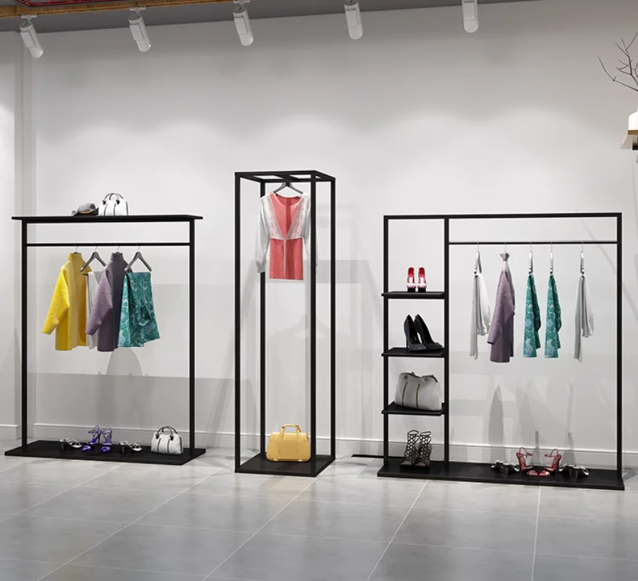 Clothing store display rack, floor standing double-layer island hanging clothes rack