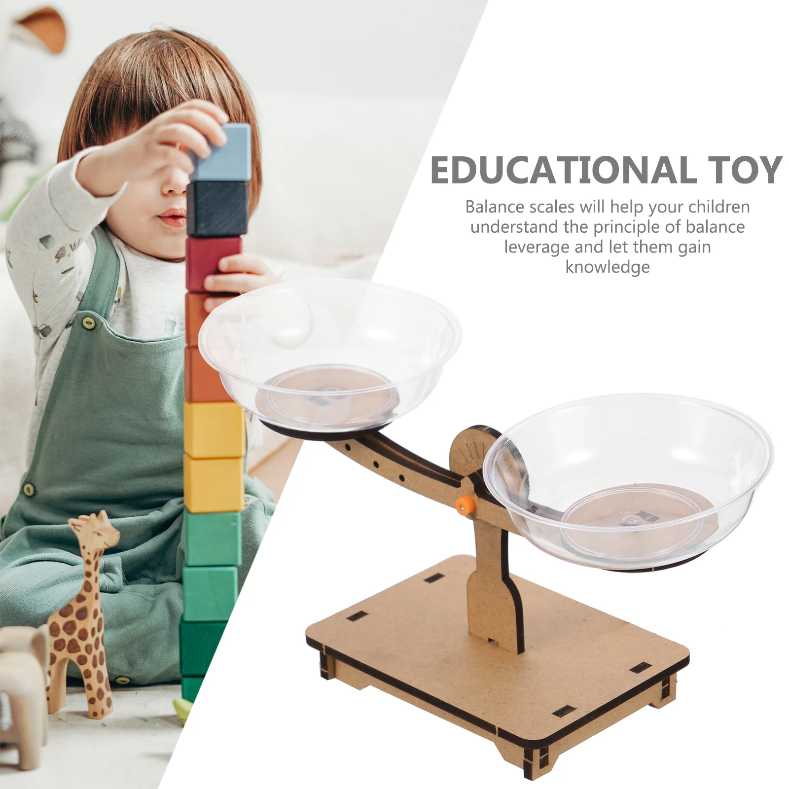 Tools for Kids Toy Model Wood Balance Math Game Scale Lever Science Teaching Beam Weighing Measurement Balancing Wooden Child