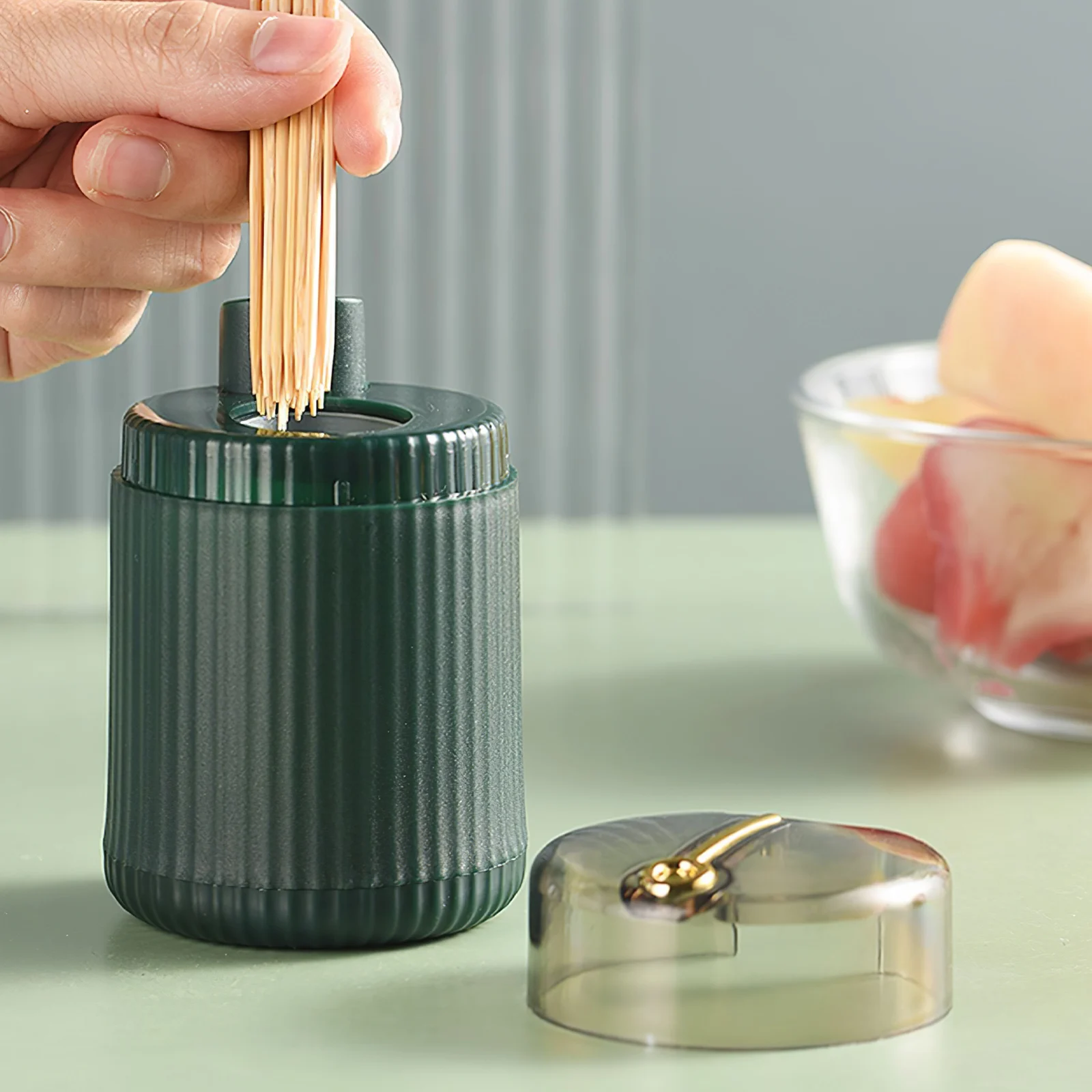 Auto Pop-Up Toothpick Holder Push Type Automatic Toothpick Holder Dispenser Ejection Toothpick Storage Box Portable Plastic