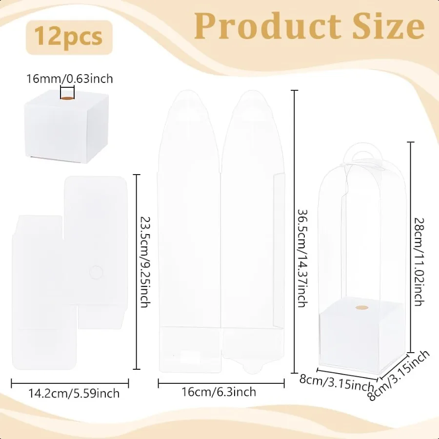 12Pcs Single Rose Flower Box Empty Bag Clear Flower Packing Boxes Flower Gift Boxes for Graduation Wedding Birthday Floral Gift