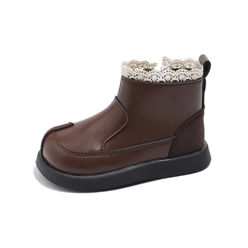 Girls Autumn Winter Kids Chelseaboots Girls Shoes Leather Booties Children Princess Short Shoes Cotton Boots Lace Side Zippers
