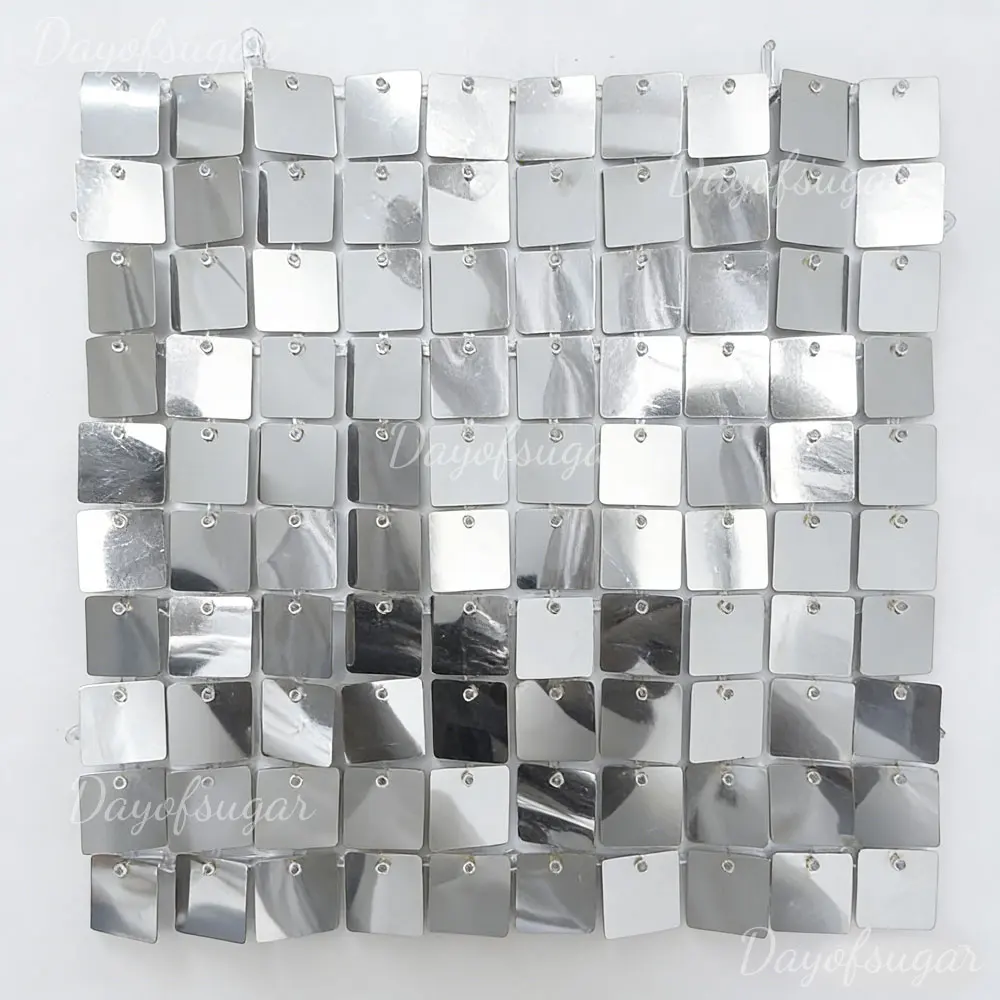 36pcs Mirror Silver Wall Backdrop Panels 1FT Metal Silver Sequin Wall Panel for Wedding Christmas Birthday Party Backdrop Decor