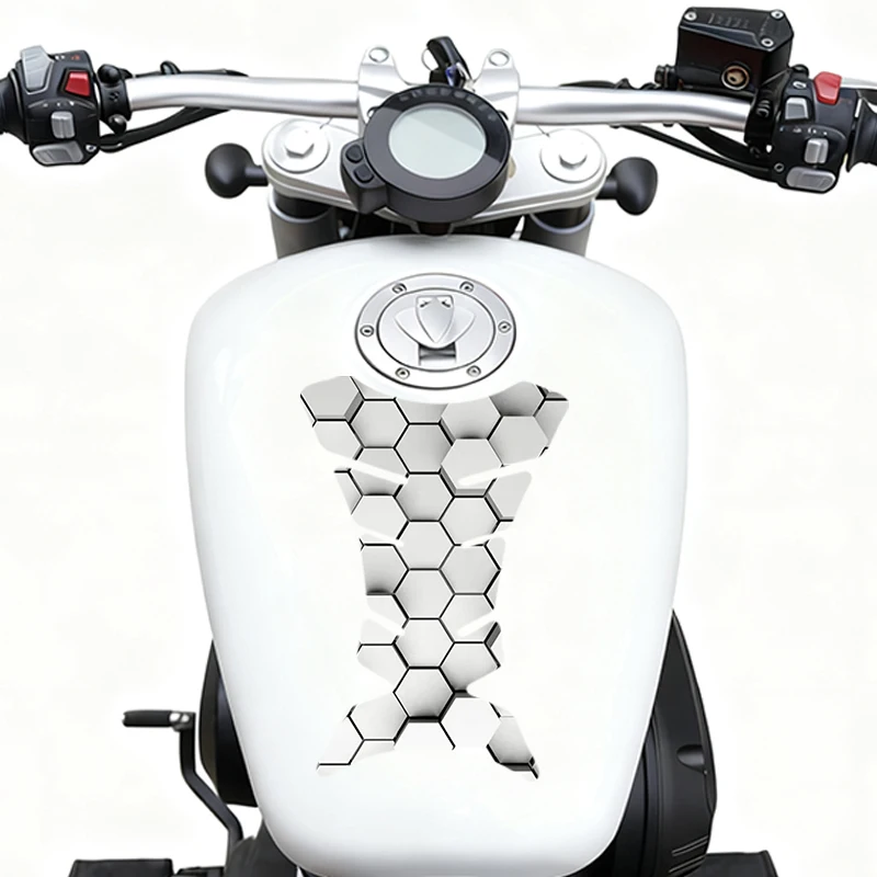 

1 шт., белый сотовый топливный бак мотоцикла, универсальный защитный чехол, материал ПВХ, подходит для бензина, топлива, наклейки из рыбьей кости