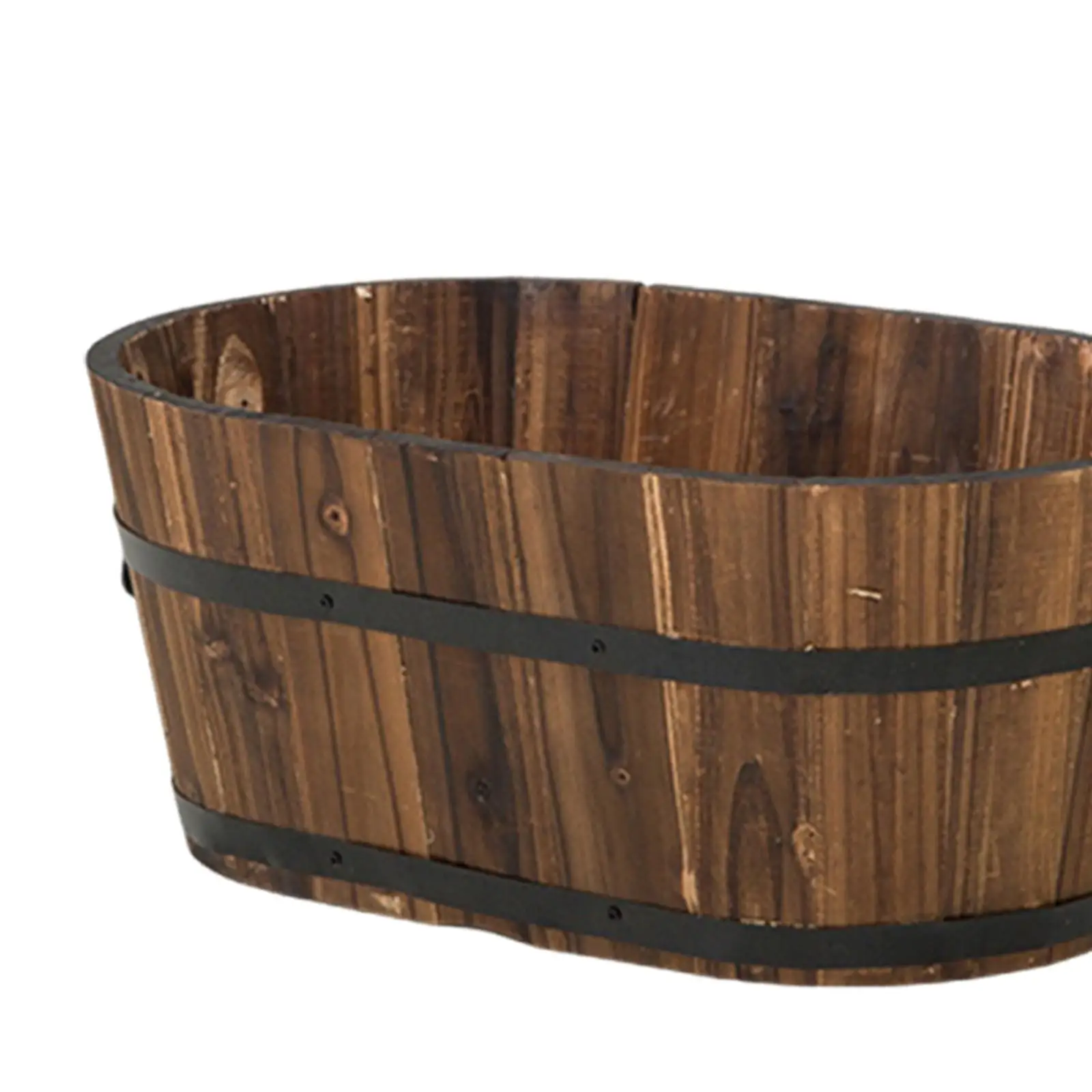 Wooden Barrel Planter Multipurpose Plant Container Rustic with Drainage Hole for Tabletop Front Yard Bedroom Wedding Balcony
