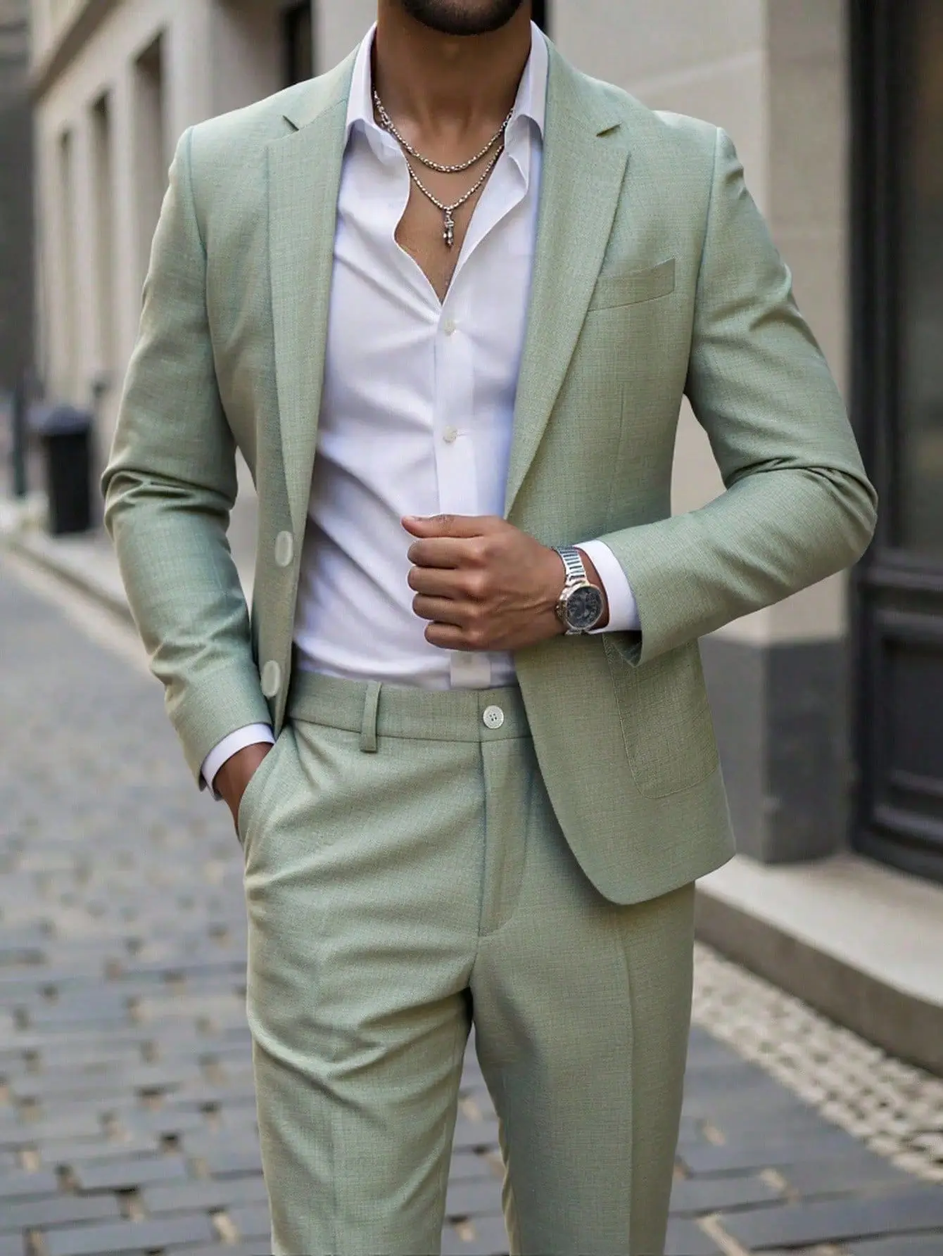 

Men's New High Quality Business Suits Solid Color Classic Basic Slim Fit 2 Piece Set Trousers Dinner Party Wedding Business