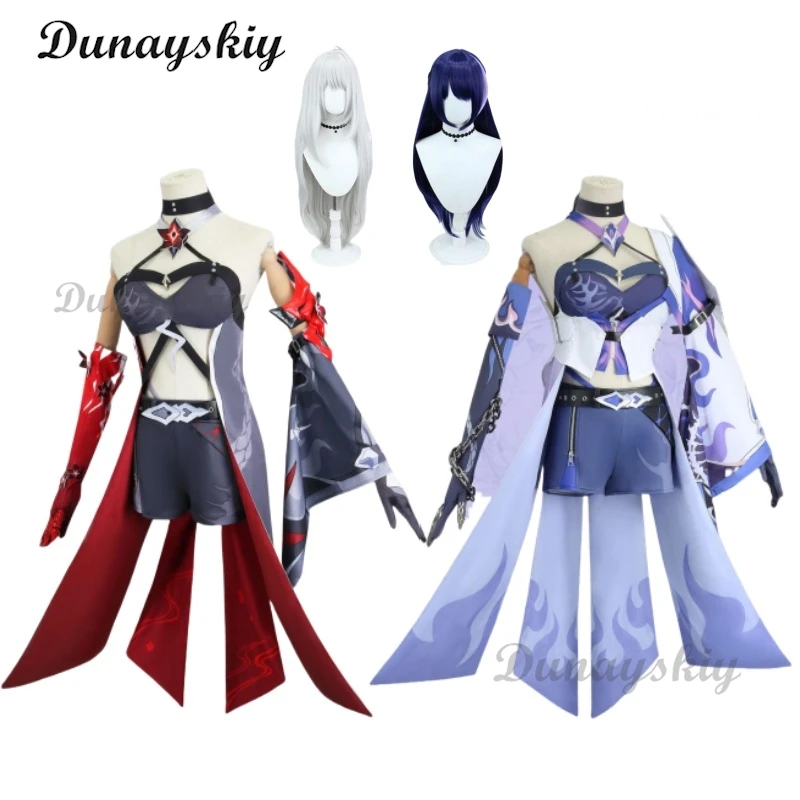 أزياء Acheron التأثيرية لعبة Honkai Star Rail Cos فستان مثير أحمر أرجواني موحد شعر مستعار لحفلات الهالوين كرنفال للنساء والفتيات