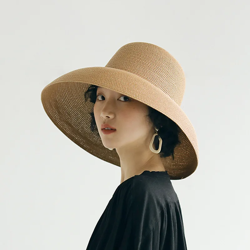

Summer Hepburn Style Vintage Design Big Eaves Straw Hat Women Girls Solid Color Beach Holiday Big Sun Gorra
