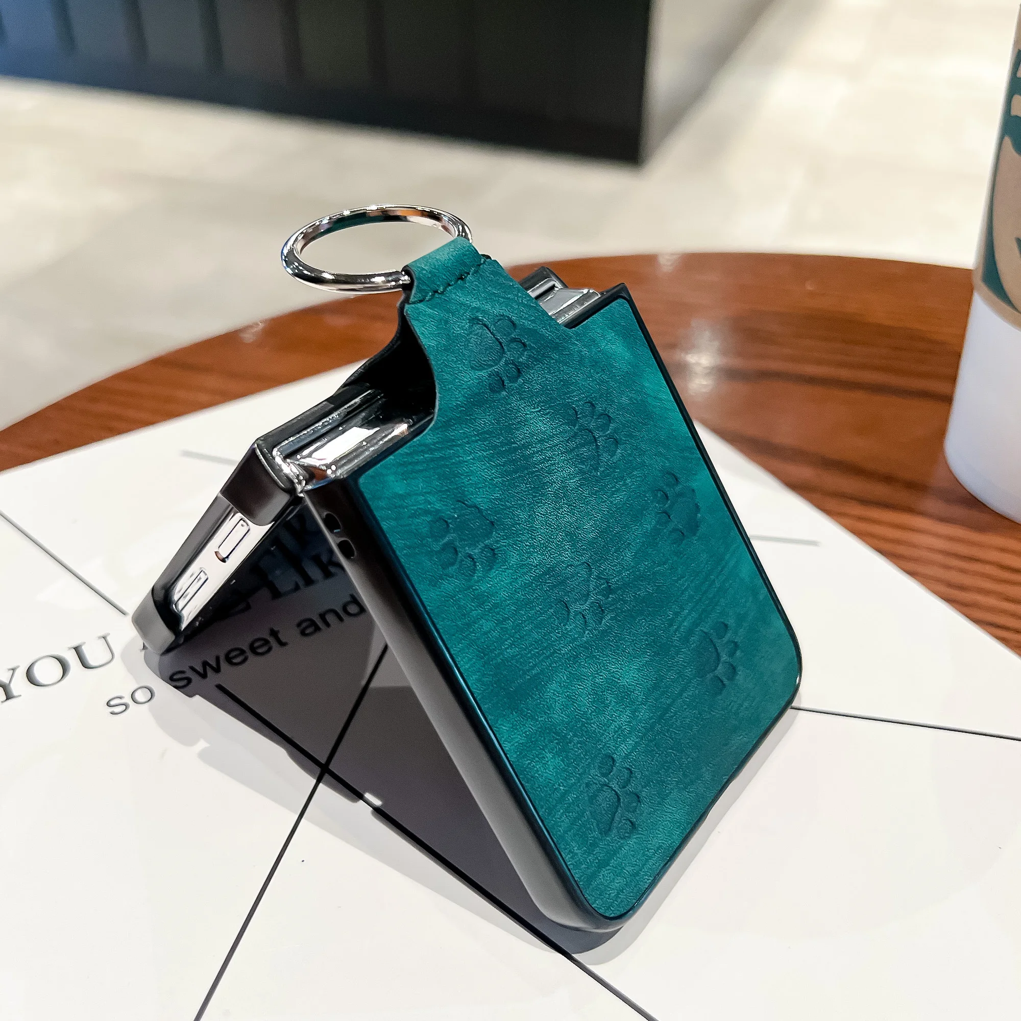 For Samsung Galaxy Z Flip 3 Flip 4 5 Leather Cat paw pattern Folding Phone Case with Ring Stand All-Inclusive Protective Cover