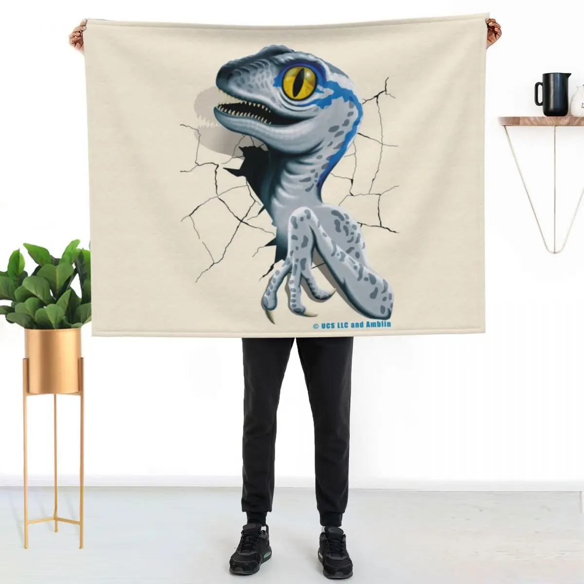 Jurassic World - Baby Blue Velociraptor Throw Blanket Quilt Personalized Gift wednesday Luxury Blankets