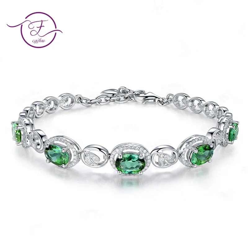 

Fashion Oval Green Zirconia Leaf Bracelet for Women Silver-Plated Bangle Korean Style Fine Jewelry Love Anniversary Gifts FCGJHW