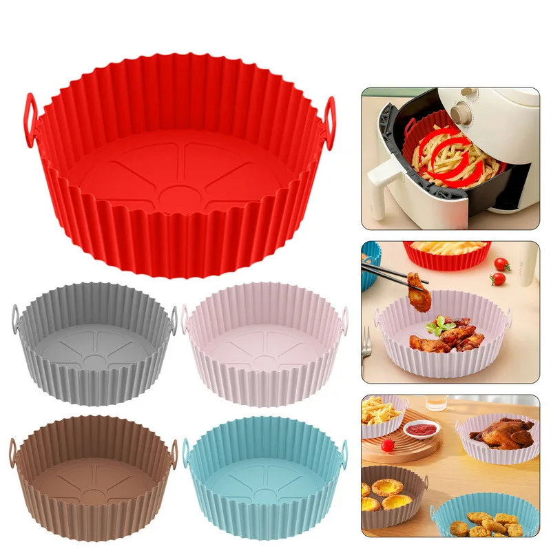 Ronde Herbruikbare Airfryer Pan Voering Accessoires Siliconen Lucht Friteusoven Bakplaat Pizza Gebakken Kip Airfryer Siliconen Mand