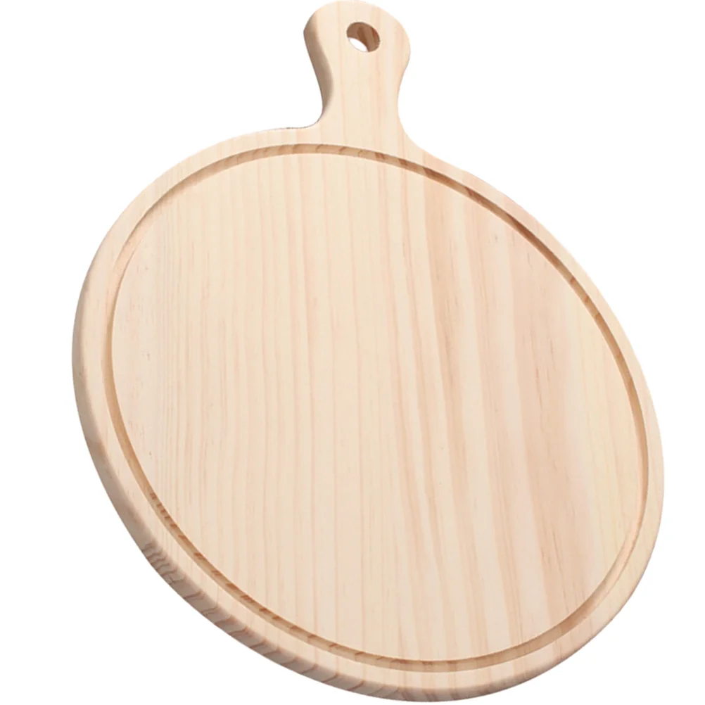 

Breadboard Tray Kitchen Utensil Wood Pizza Paddle Plate with Handle for Oven Round Food Serving