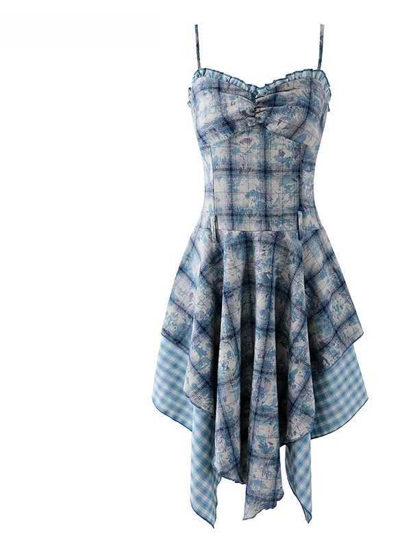 

Retro Plaid Strapl Dr Summer New plus Size Slimming Long Dr Asymmetrical Waist Cinching Open Cardigan for plus Size ...