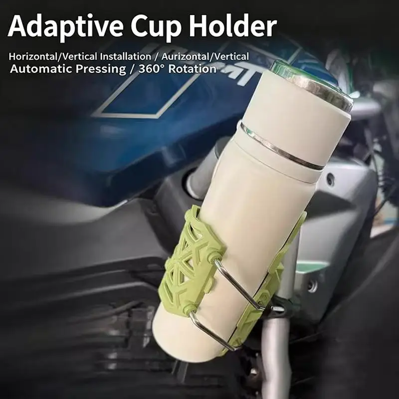 Universal Bicycle & Motorcycle Water Bottle Cage With Protective Cushioning, Adjustable Concealed Cup Holder And Beverage Holder