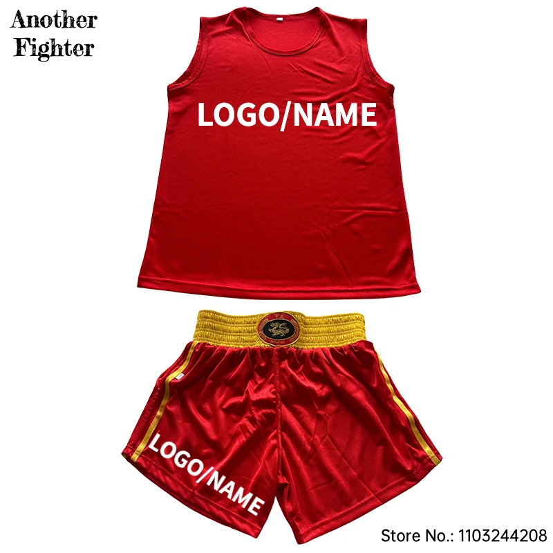 سراويل الملاكمة والقميص شعار مخصص ساندا ووشو زي المصارعة الملاكمة التايلاندية السراويل الرجال النساء الاطفال فنون الدفاع عن النفس القتال ارتداء #6