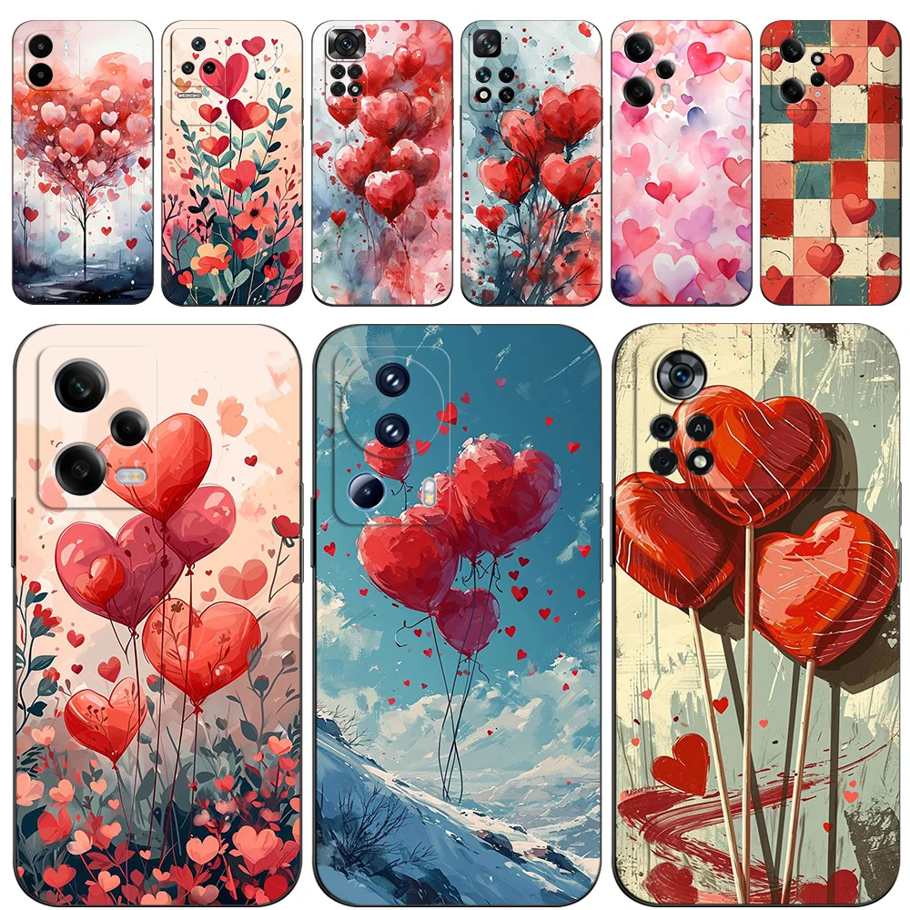 Black Tpu Case For Xiaomi 12 12T lite S X 11lite NE 11i 11T Pro 11A  Redmi 12C 10 10A 10C 5G Valentine’s Day heart